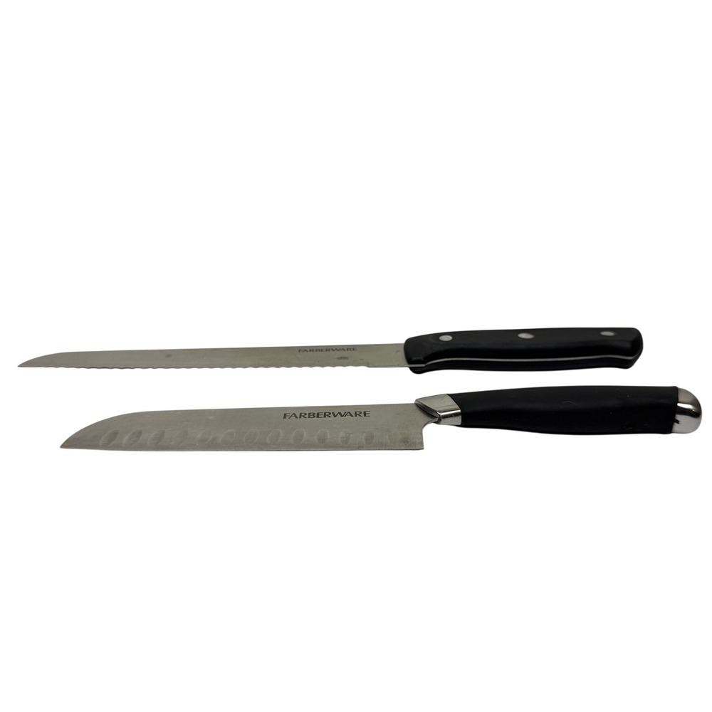 Farberware 2-Piece Kitchen Knife Set - Santoku & Serrated Bread Knife, Black